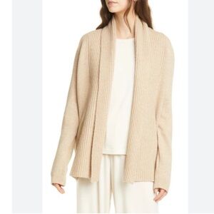 Vince Mixed Gauge Wool Cashmere Cardigan Tan Open Front Draped Size S